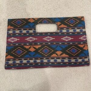 Southwestern Woven Clutch Bag Multicolor Cut-Out Handle Boho Statement